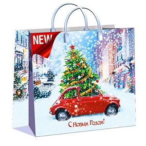 Пакет под подарок [30*30] [пластик мягкий] [Снежный отпуск] [пластик/ручка] [150мкм] [НГ] [10/40]*