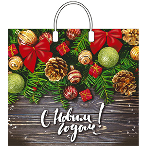 Пакет 38*35 [90мкм] [Рождественские бантики] [пластик/ручка] [НГ] [10/100]*