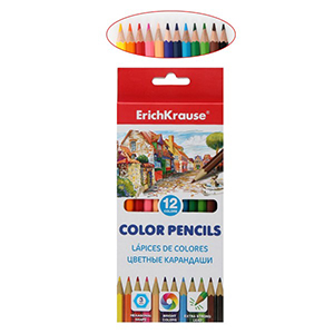 Карандаши цветные 12 цветов, Erich Krause шестигран. ассорти. [49882]*